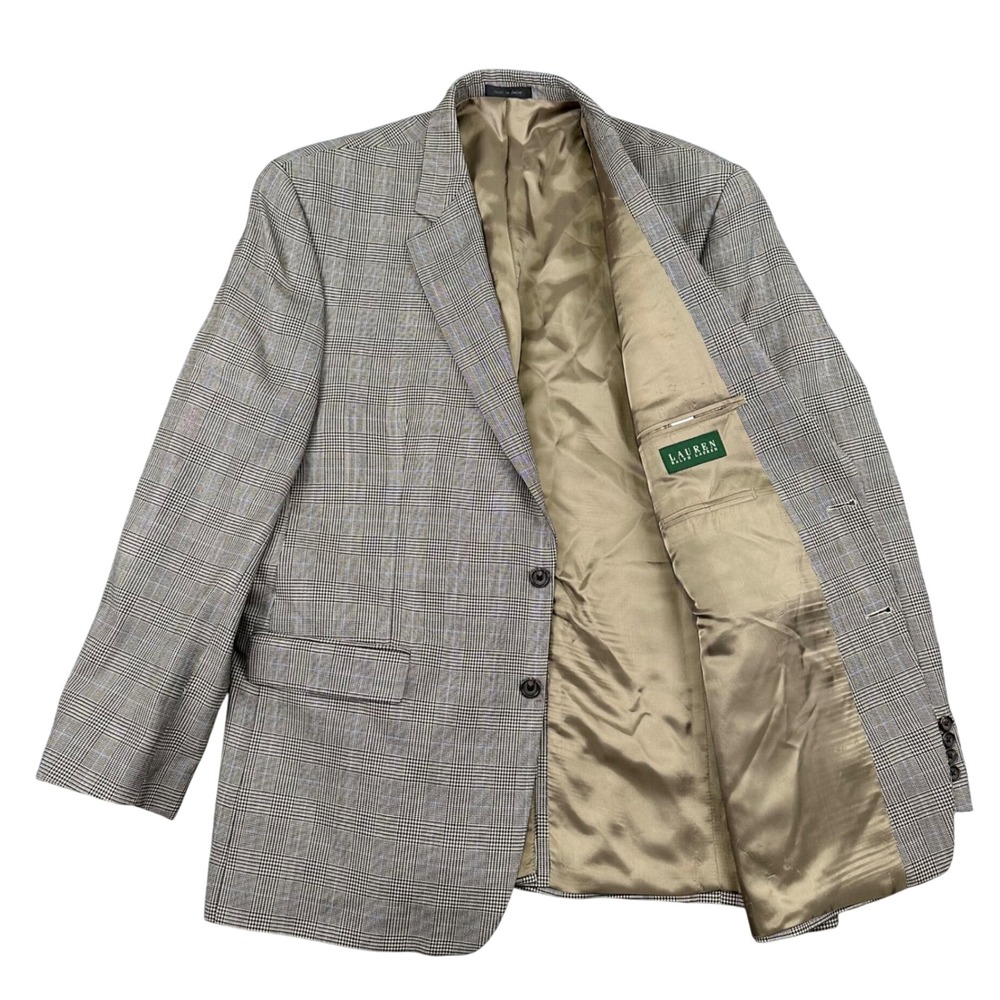Lauren Ralph Lauren Mens 48L Glen Plaid 100% Wool Blazer Prince of Wales Check